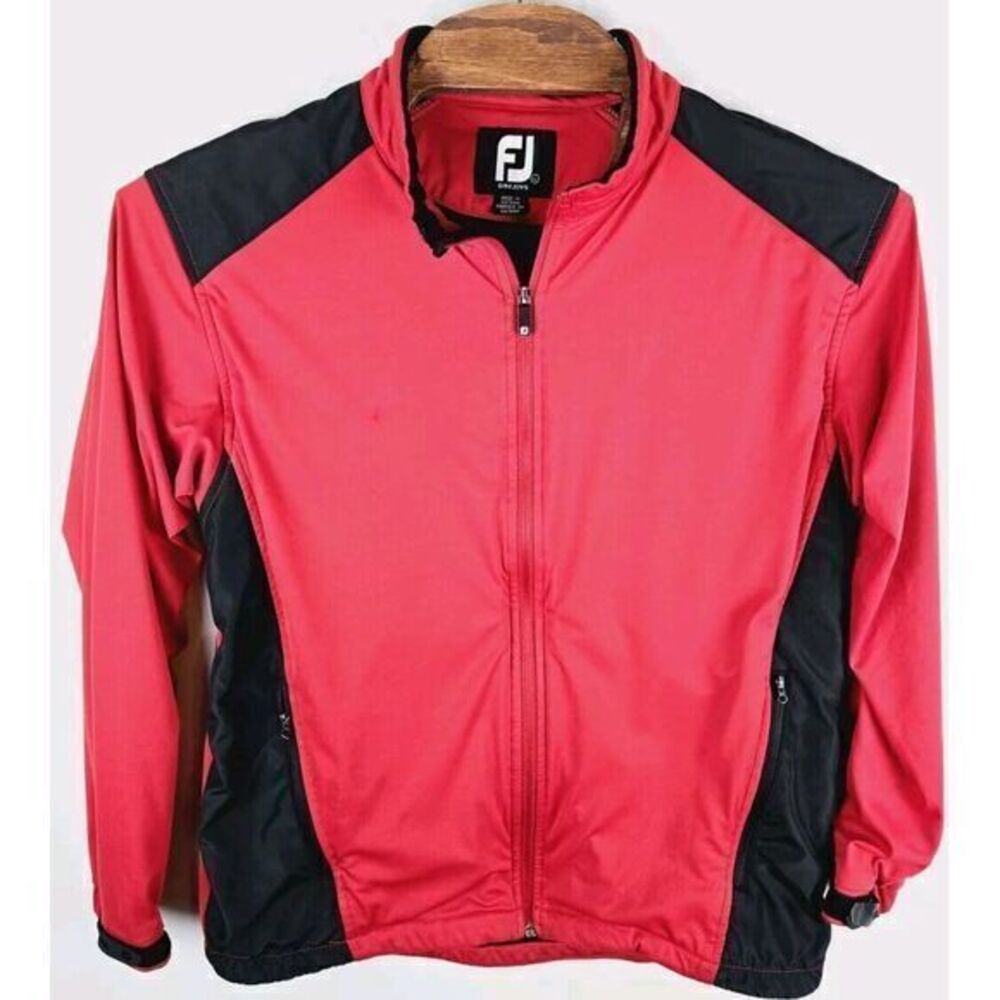 MENS Foot Joy DryJoys Full Zip Up Golf Jacket Long Sleeve Red Black Size Large